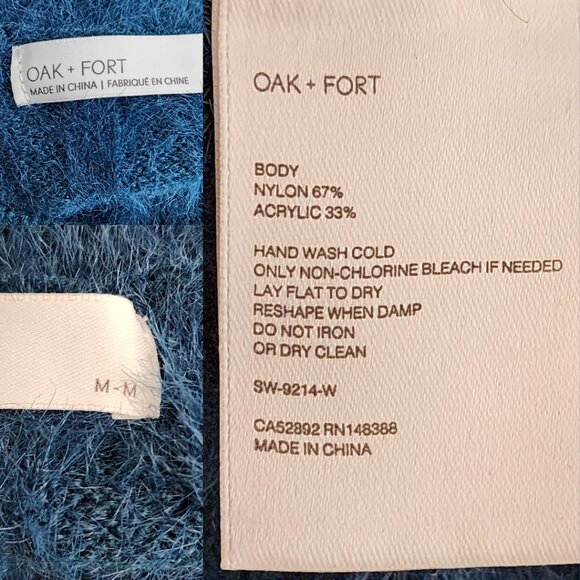 Oak + Fort Emerald Blue Fuzzy Knit Faux Fur Ribbed Crewneck Sweater - Picture 4 of 4